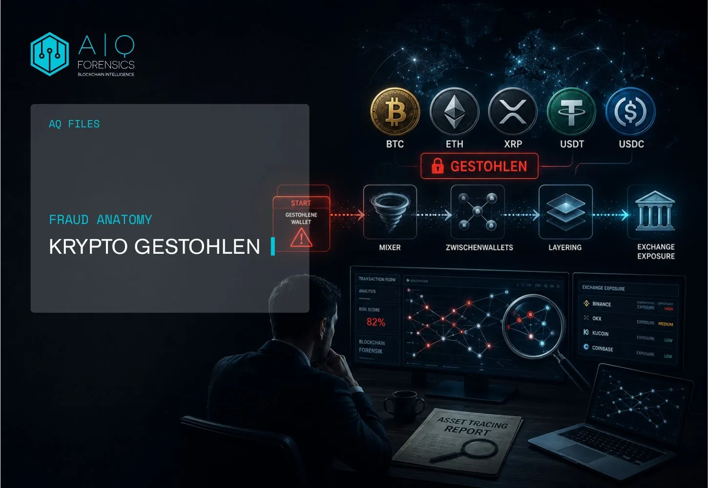 Kryptowährung gestohlen, BTC, ETH, XRP, USDT, USDC gestohlen